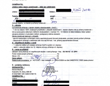 Příklad smlouvy v rámci odborné instalace firmou se slevou v den prezentace technologie DryPol® System
