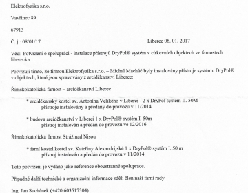 Arciděkanství Liberec Potvrzení o spolupráci Elektrofyzika s.r.o. 